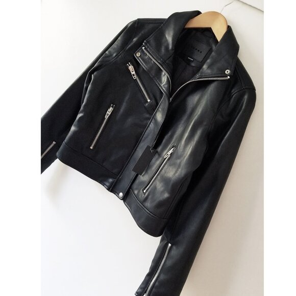 NEW BLANK NYC Essentials FAUX Leather Moto Jacket Size M Biker Edgy Black $99 - Picture 6 of 16